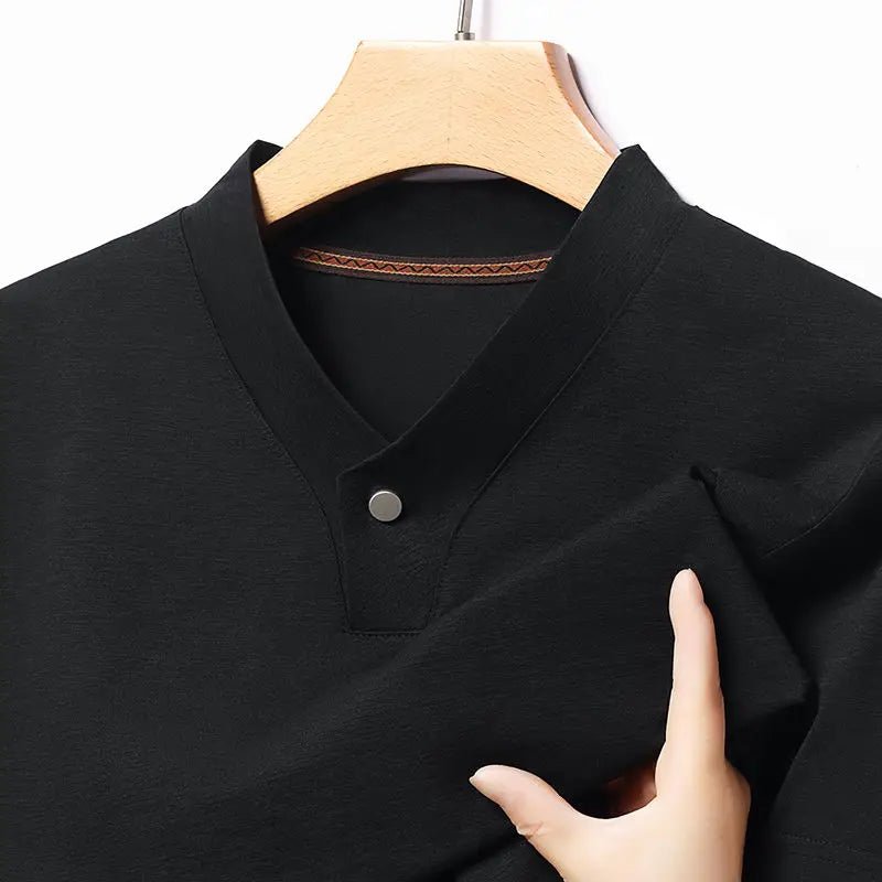 New Mid - Aged Men's Short Sleeve Solid Color Print Thin T-Shirt V - Neck Summer Wear Multipurpose Wrinkle - Resistant Iron - Free - PratSN
