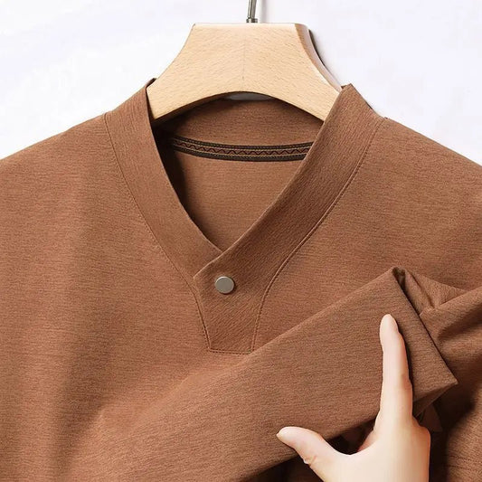 New Mid - Aged Men's Short Sleeve Solid Color Print Thin T-Shirt V - Neck Summer Wear Multipurpose Wrinkle - Resistant Iron - Free - PratSN