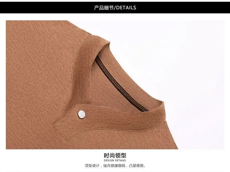 New Mid - Aged Men's Short Sleeve Solid Color Print Thin T-Shirt V - Neck Summer Wear Multipurpose Wrinkle - Resistant Iron - Free - PratSN