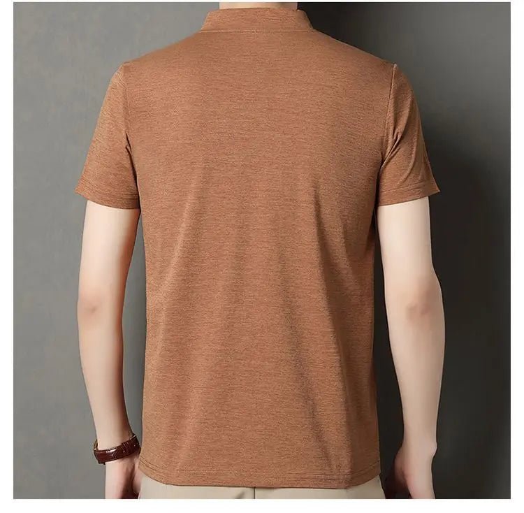 New Mid - Aged Men's Short Sleeve Solid Color Print Thin T-Shirt V - Neck Summer Wear Multipurpose Wrinkle - Resistant Iron - Free - PratSN