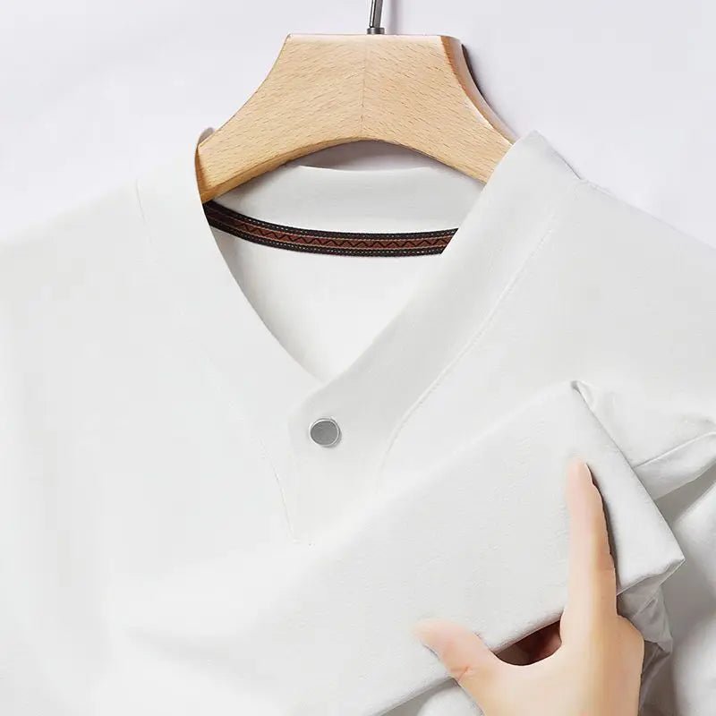New Mid - Aged Men's Short Sleeve Solid Color Print Thin T-Shirt V - Neck Summer Wear Multipurpose Wrinkle - Resistant Iron - Free - PratSN