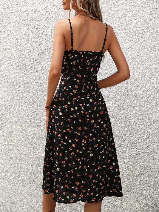 New Polka Dot Print Suspender Dress Summer Sexy Split Long Dresses For Womens Clothing - PratSN