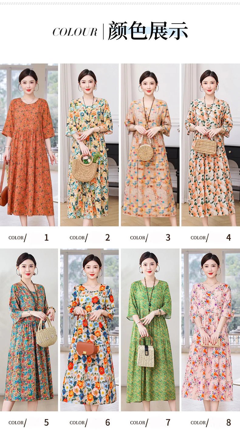 New Print Hot 2025 New Fashion Floral Printed Summer Dress Vestidos Elegant half Sleeve Slim O - Neck Party Women clothing - PratSN