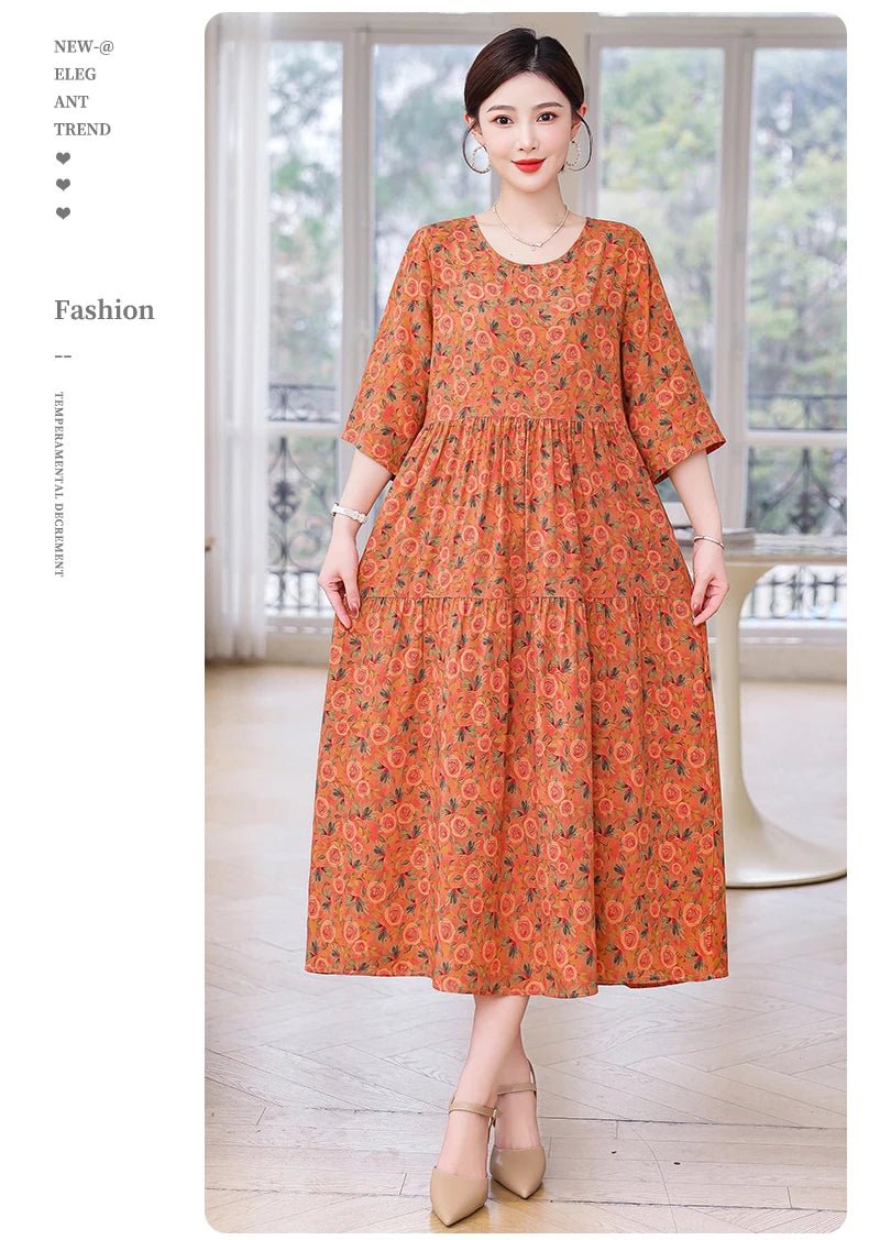 New Print Hot 2025 New Fashion Floral Printed Summer Dress Vestidos Elegant half Sleeve Slim O - Neck Party Women clothing - PratSN