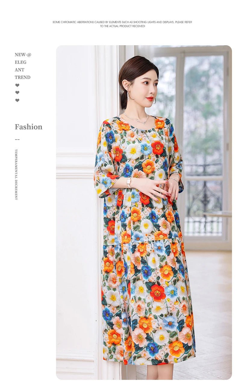 New Print Hot 2025 New Fashion Floral Printed Summer Dress Vestidos Elegant half Sleeve Slim O - Neck Party Women clothing - PratSN