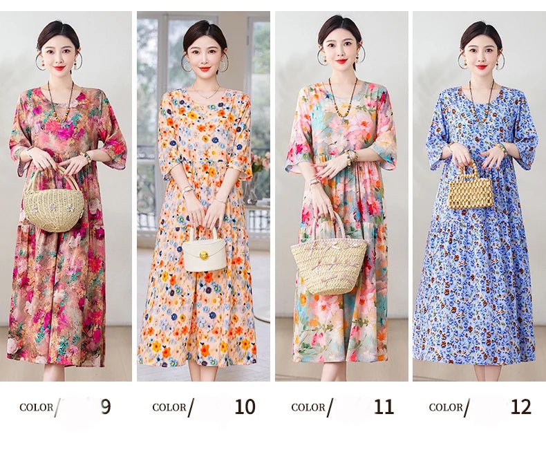 New Print Hot 2025 New Fashion Floral Printed Summer Dress Vestidos Elegant half Sleeve Slim O - Neck Party Women clothing - PratSN