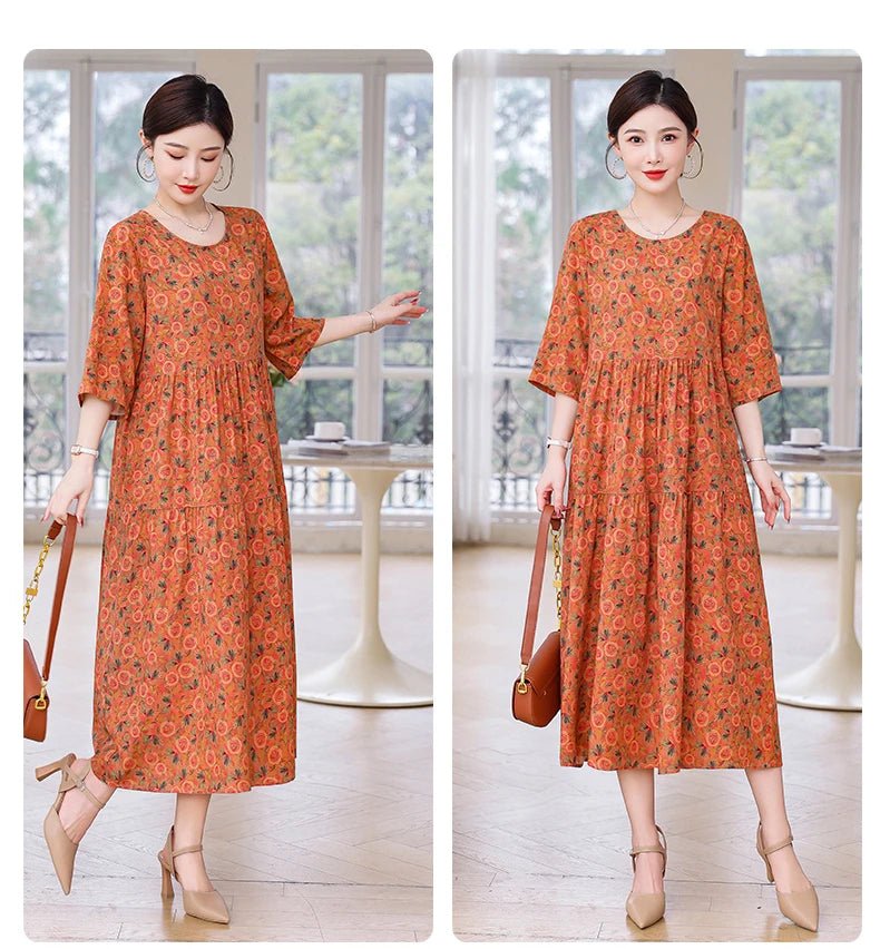 New Print Hot 2025 New Fashion Floral Printed Summer Dress Vestidos Elegant half Sleeve Slim O - Neck Party Women clothing - PratSN