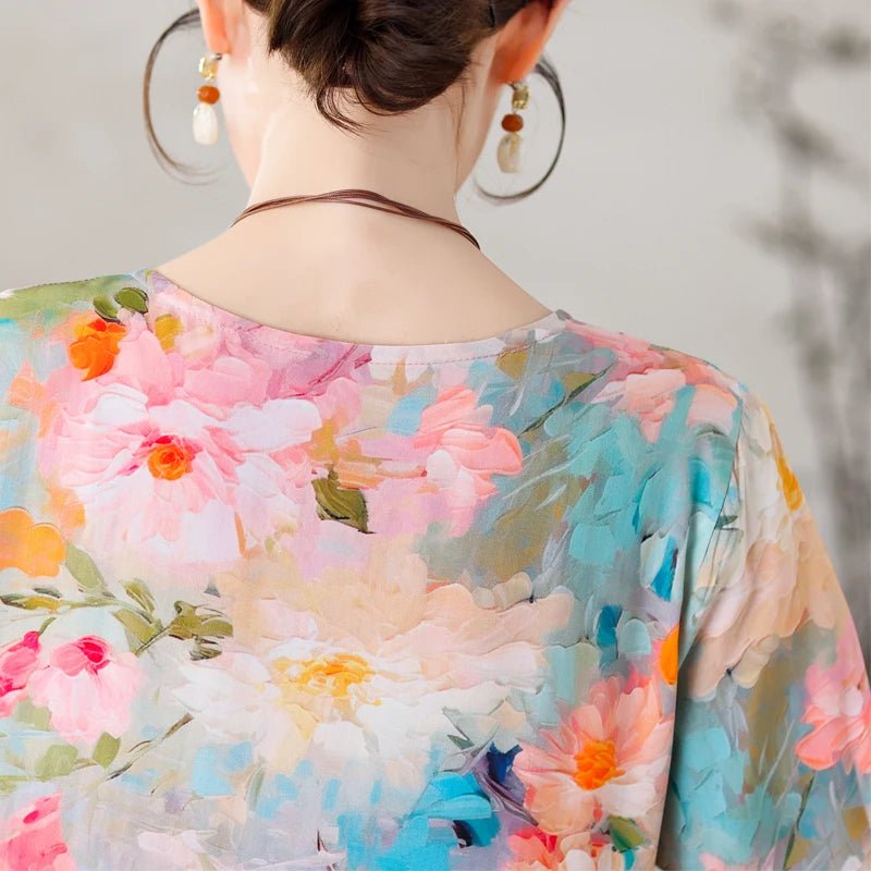 New Print Hot 2025 New Fashion Floral Printed Summer Dress Vestidos Elegant half Sleeve Slim O - Neck Party Women clothing - PratSN