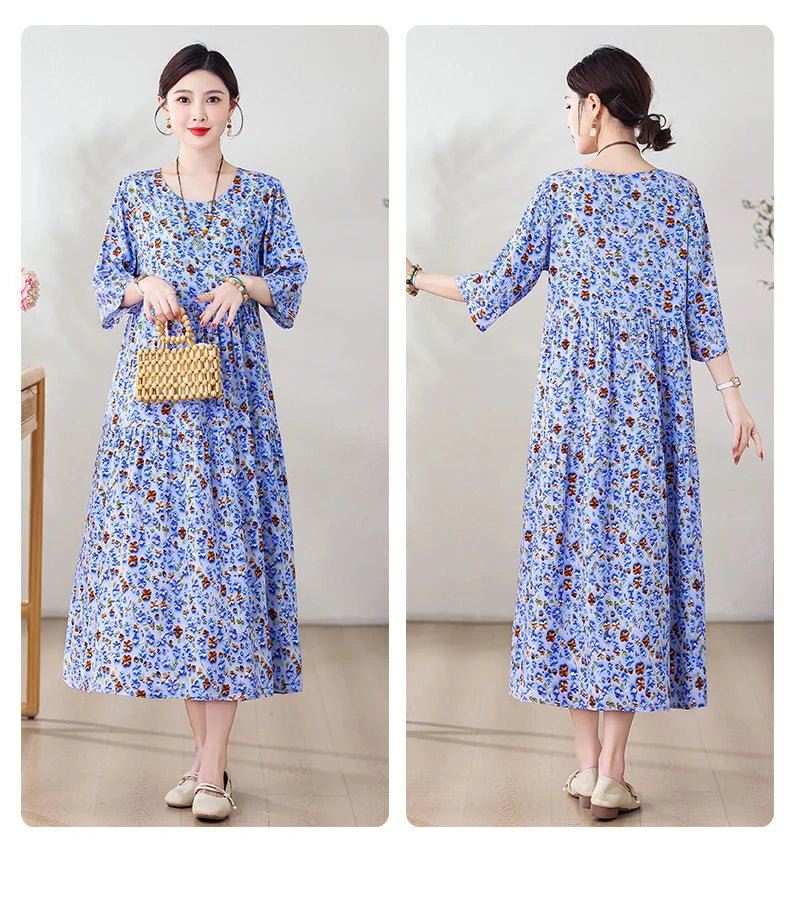 New Print Hot 2025 New Fashion Floral Printed Summer Dress Vestidos Elegant half Sleeve Slim O - Neck Party Women clothing - PratSN