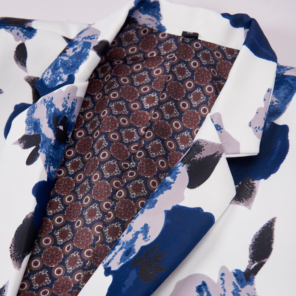 New Printing Men's Suit Set Blue Flower Performing Costumes - PratSN