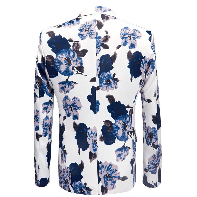 New Printing Men's Suit Set Blue Flower Performing Costumes - PratSN