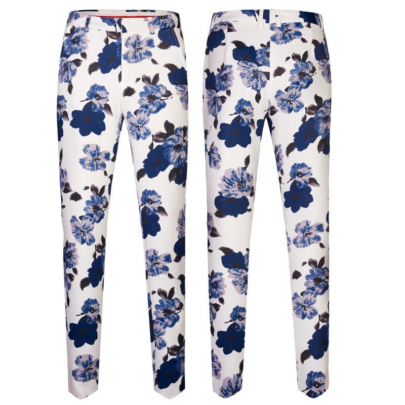 New Printing Men's Suit Set Blue Flower Performing Costumes - PratSN