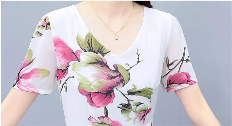 New Released Summer Dress 2023 Wholesale Chiffon Floral White Dress Oversized Slim Long Modest Dress - PratSN