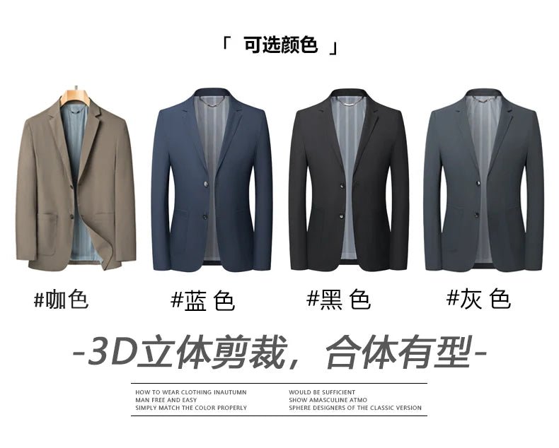 New Solid Men Blazer Regular Fit Long Sleeve Blazers for Men Solid Color Casual Suit Korean Slim Fit Formal Business Suit - PratSN