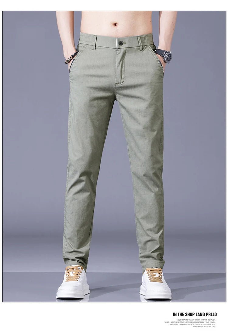 New Spring Summer Cotton Men's Slim Fit and Breathable Pants Fashion Classic Elastic Waist Jogging Casual Khaki Trousers Male - PratSN