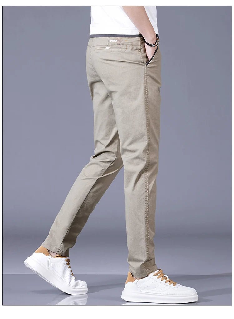 New Spring Summer Cotton Men's Slim Fit and Breathable Pants Fashion Classic Elastic Waist Jogging Casual Khaki Trousers Male - PratSN