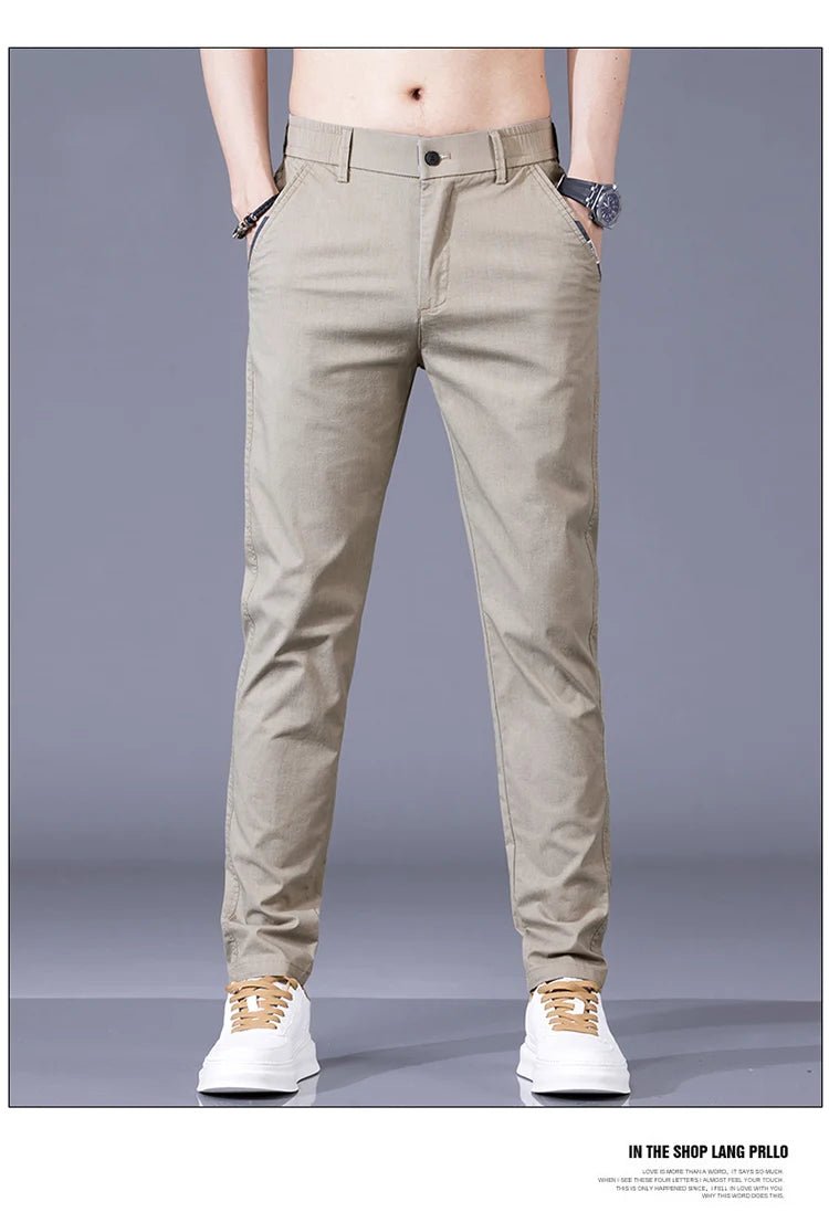 New Spring Summer Cotton Men's Slim Fit and Breathable Pants Fashion Classic Elastic Waist Jogging Casual Khaki Trousers Male - PratSN