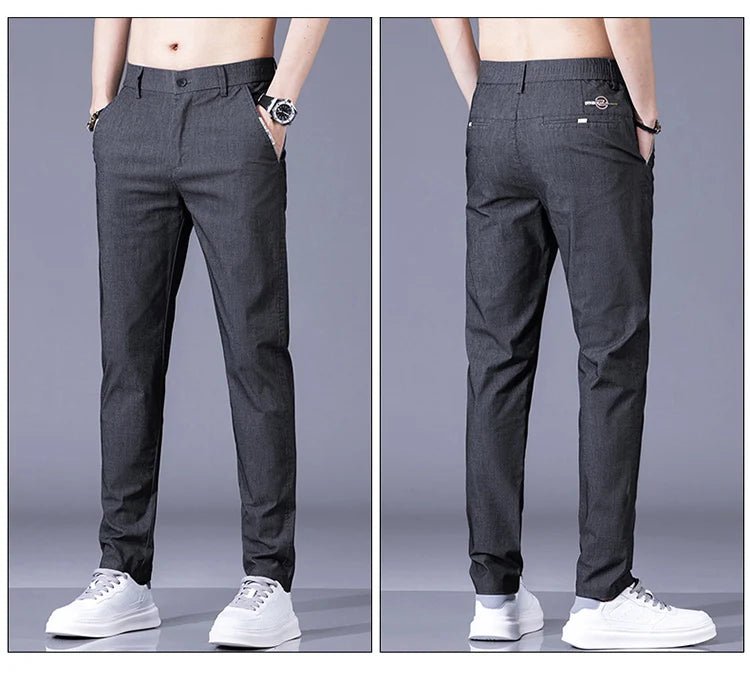 New Spring Summer Cotton Men's Slim Fit and Breathable Pants Fashion Classic Elastic Waist Jogging Casual Khaki Trousers Male - PratSN