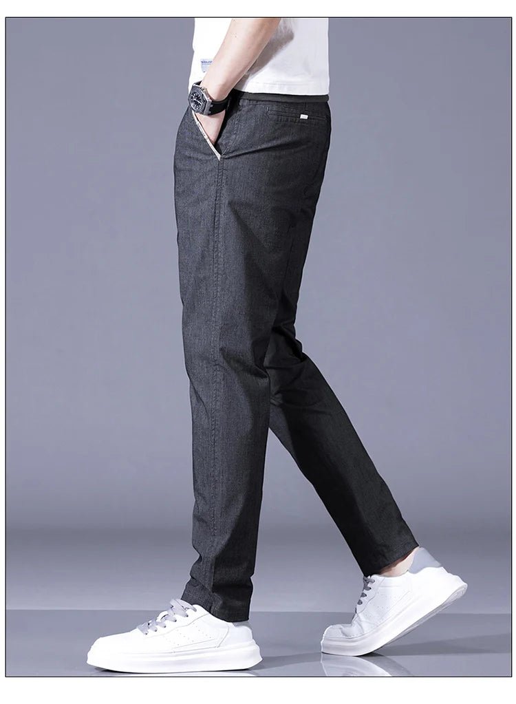 New Spring Summer Cotton Men's Slim Fit and Breathable Pants Fashion Classic Elastic Waist Jogging Casual Khaki Trousers Male - PratSN