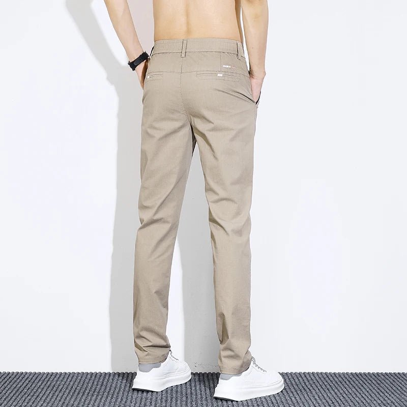 New Spring Summer Cotton Men's Slim Fit and Breathable Pants Fashion Classic Elastic Waist Jogging Casual Khaki Trousers Male - PratSN