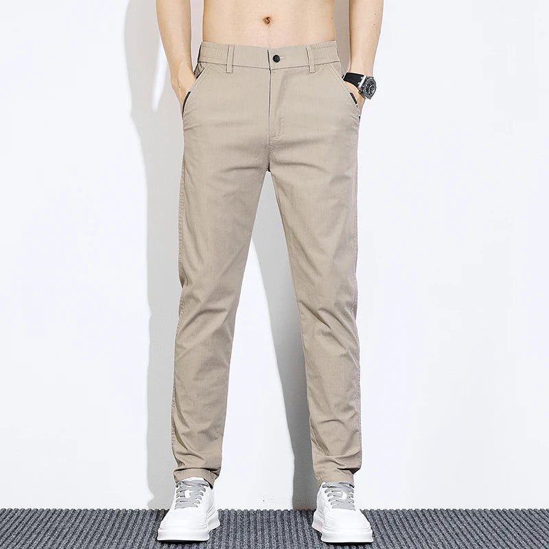New Spring Summer Cotton Men's Slim Fit and Breathable Pants Fashion Classic Elastic Waist Jogging Casual Khaki Trousers Male - PratSN