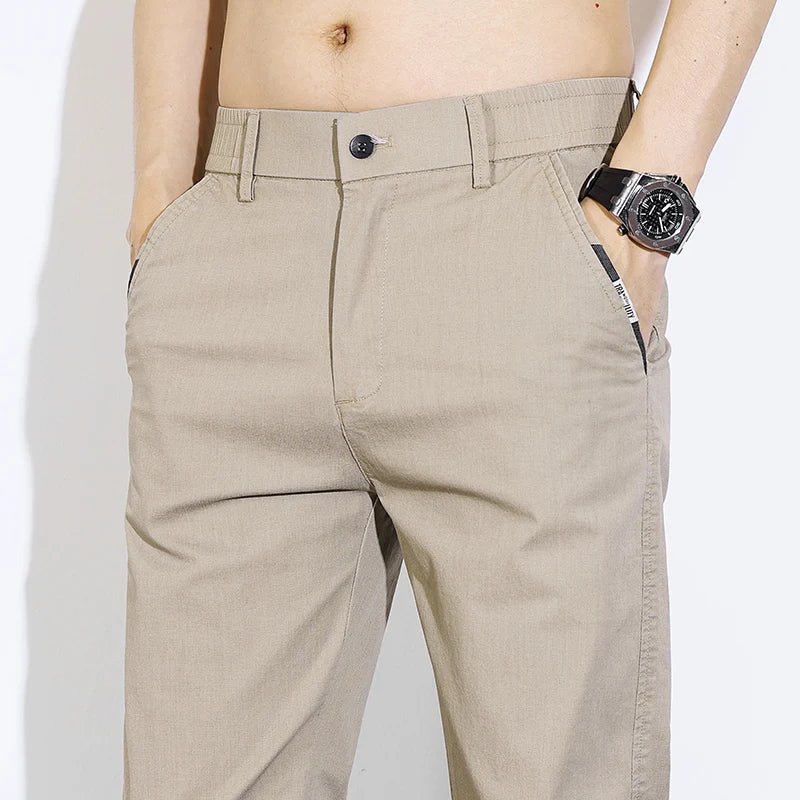 New Spring Summer Cotton Men's Slim Fit and Breathable Pants Fashion Classic Elastic Waist Jogging Casual Khaki Trousers Male - PratSN
