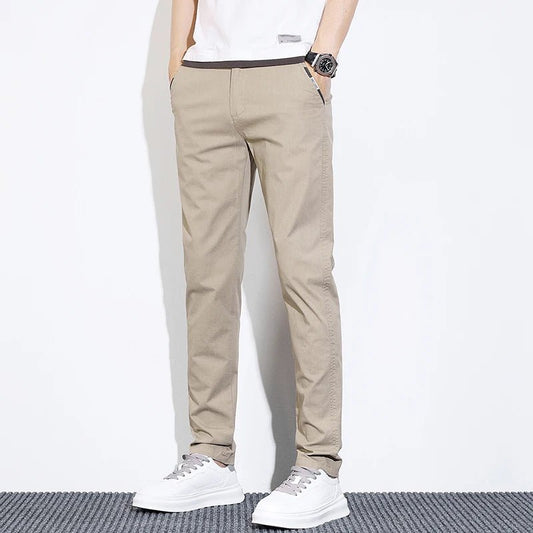 New Spring Summer Cotton Men's Slim Fit and Breathable Pants Fashion Classic Elastic Waist Jogging Casual Khaki Trousers Male - PratSN