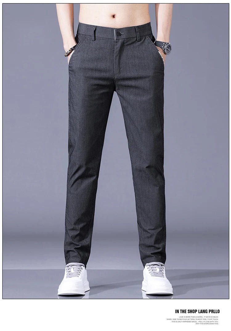 New Spring Summer Cotton Men's Slim Fit and Breathable Pants Fashion Classic Elastic Waist Jogging Casual Khaki Trousers Male - PratSN
