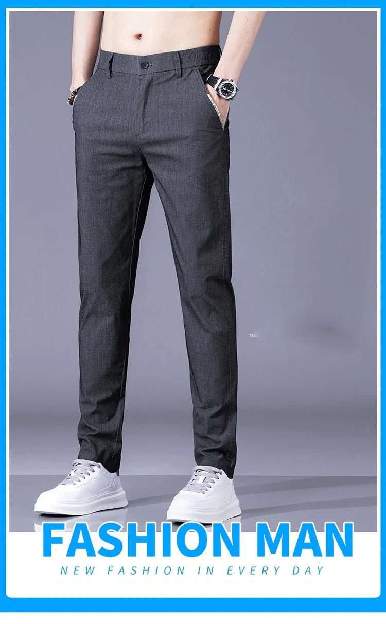 New Spring Summer Cotton Men's Slim Fit and Breathable Pants Fashion Classic Elastic Waist Jogging Casual Khaki Trousers Male - PratSN