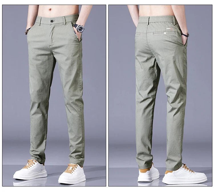 New Spring Summer Cotton Men's Slim Fit and Breathable Pants Fashion Classic Elastic Waist Jogging Casual Khaki Trousers Male - PratSN