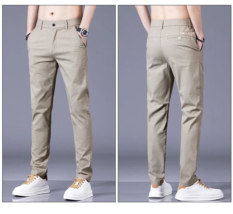 New Spring Summer Cotton Men's Slim Fit and Breathable Pants Fashion Classic Elastic Waist Jogging Casual Khaki Trousers Male - PratSN
