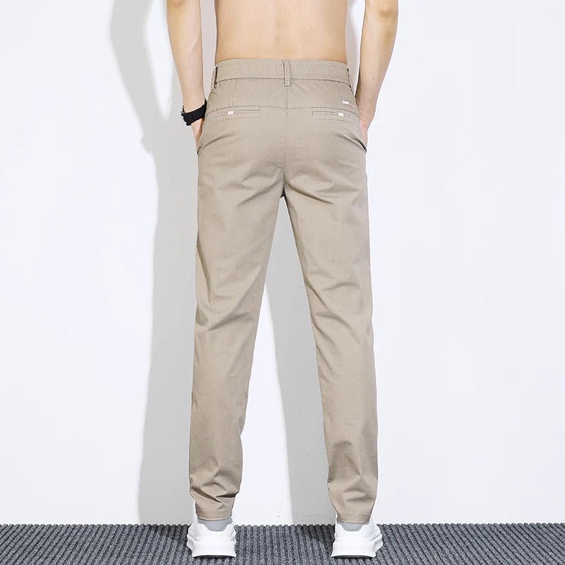 New Spring Summer Cotton Men's Slim Fit and Breathable Pants Fashion Classic Elastic Waist Jogging Casual Khaki Trousers Male - PratSN