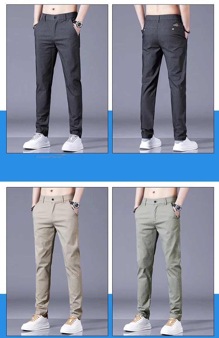 New Spring Summer Cotton Men's Slim Fit and Breathable Pants Fashion Classic Elastic Waist Jogging Casual Khaki Trousers Male - PratSN