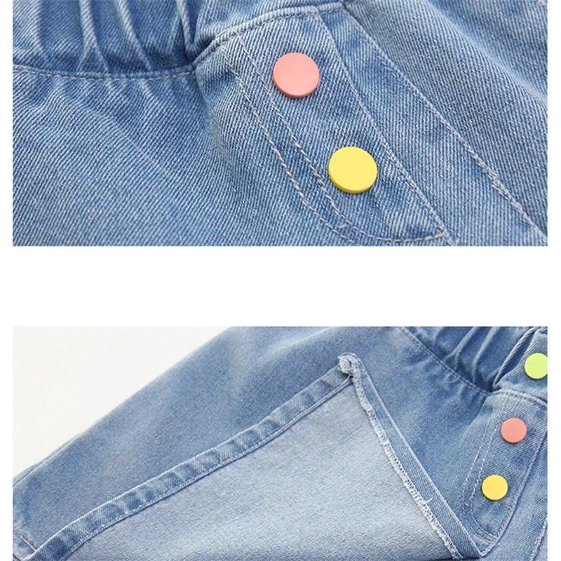 New Summer Children's Denim Shorts Under the Skirt For Teenage Girl Casual Skirt with Shorts Kids Colorful Button Jeans Culottes - PratSN