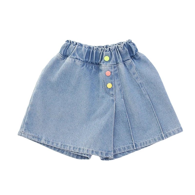 New Summer Children's Denim Shorts Under the Skirt For Teenage Girl Casual Skirt with Shorts Kids Colorful Button Jeans Culottes - PratSN
