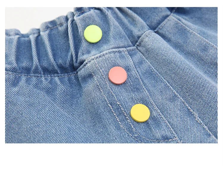 New Summer Children's Denim Shorts Under the Skirt For Teenage Girl Casual Skirt with Shorts Kids Colorful Button Jeans Culottes - PratSN