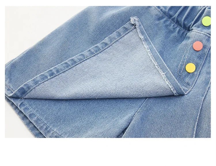 New Summer Children's Denim Shorts Under the Skirt For Teenage Girl Casual Skirt with Shorts Kids Colorful Button Jeans Culottes - PratSN
