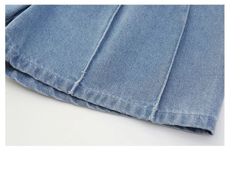 New Summer Children's Denim Shorts Under the Skirt For Teenage Girl Casual Skirt with Shorts Kids Colorful Button Jeans Culottes - PratSN