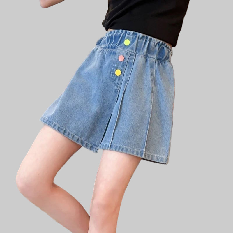 New Summer Children's Denim Shorts Under the Skirt For Teenage Girl Casual Skirt with Shorts Kids Colorful Button Jeans Culottes - PratSN