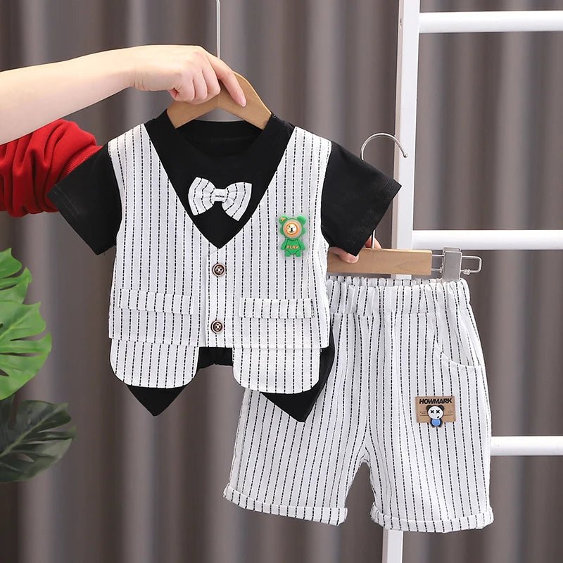 New Summer Kids Boys Clothes High Qulity Short Sleeve Gentleman Patchwork T Shirt Pants Toddler Boy Clothing Casual Outfits - PratSN
