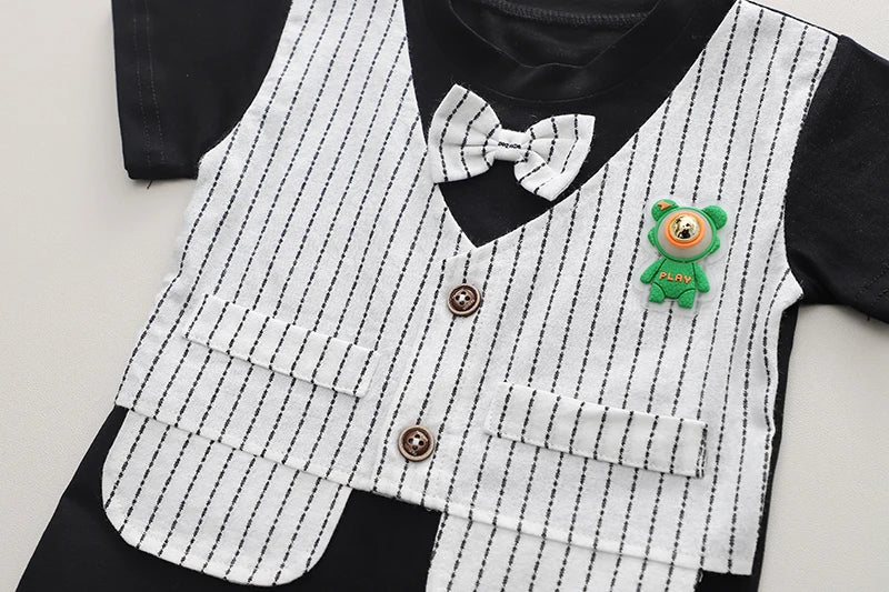 New Summer Kids Boys Clothes High Qulity Short Sleeve Gentleman Patchwork T Shirt Pants Toddler Boy Clothing Casual Outfits - PratSN