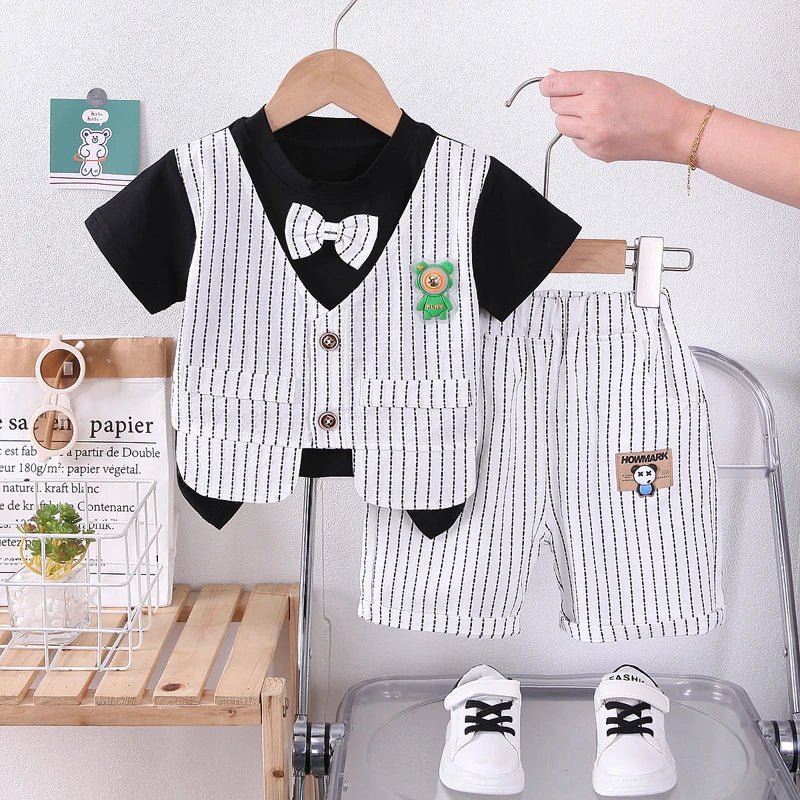 New Summer Kids Boys Clothes High Qulity Short Sleeve Gentleman Patchwork T Shirt Pants Toddler Boy Clothing Casual Outfits - PratSN