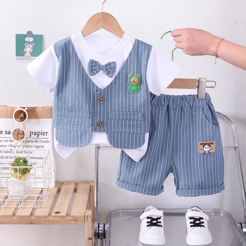 New Summer Kids Boys Clothes High Qulity Short Sleeve Gentleman Patchwork T Shirt Pants Toddler Boy Clothing Casual Outfits - PratSN