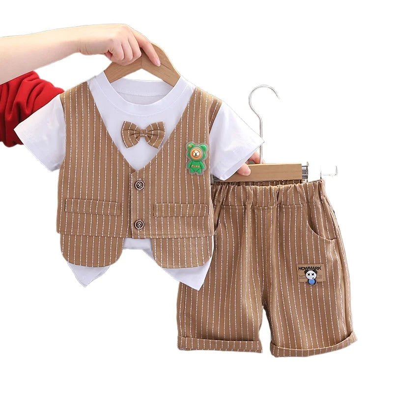 New Summer Kids Boys Clothes High Qulity Short Sleeve Gentleman Patchwork T Shirt Pants Toddler Boy Clothing Casual Outfits - PratSN