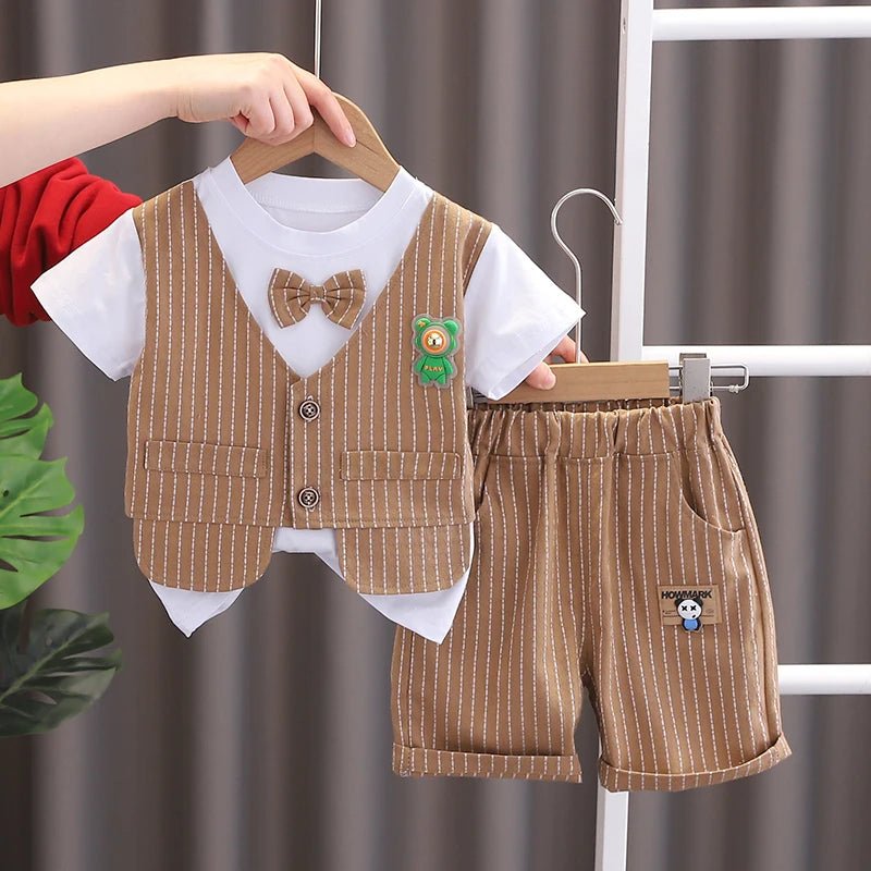 New Summer Kids Boys Clothes High Qulity Short Sleeve Gentleman Patchwork T Shirt Pants Toddler Boy Clothing Casual Outfits - PratSN