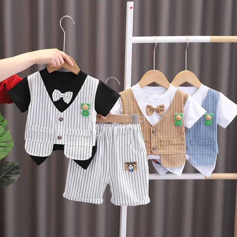 New Summer Kids Boys Clothes High Qulity Short Sleeve Gentleman Patchwork T Shirt Pants Toddler Boy Clothing Casual Outfits - PratSN