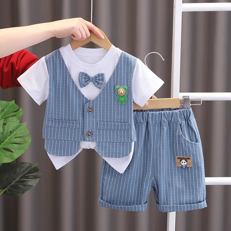 New Summer Kids Boys Clothes High Qulity Short Sleeve Gentleman Patchwork T Shirt Pants Toddler Boy Clothing Casual Outfits - PratSN