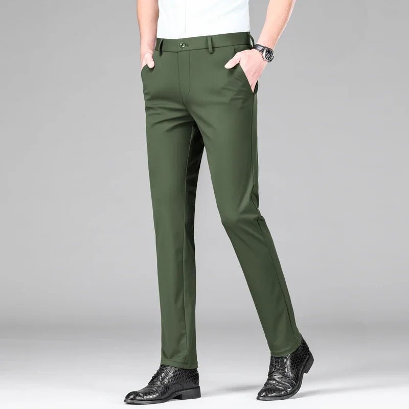 New Summer Men's Ice Silk High Stretch Business Suit Pants Male Army Green Blue Elastic Formal Office Straight Formal Trousers - PratSN