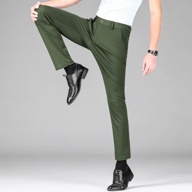 New Summer Men's Ice Silk High Stretch Business Suit Pants Male Army Green Blue Elastic Formal Office Straight Formal Trousers - PratSN