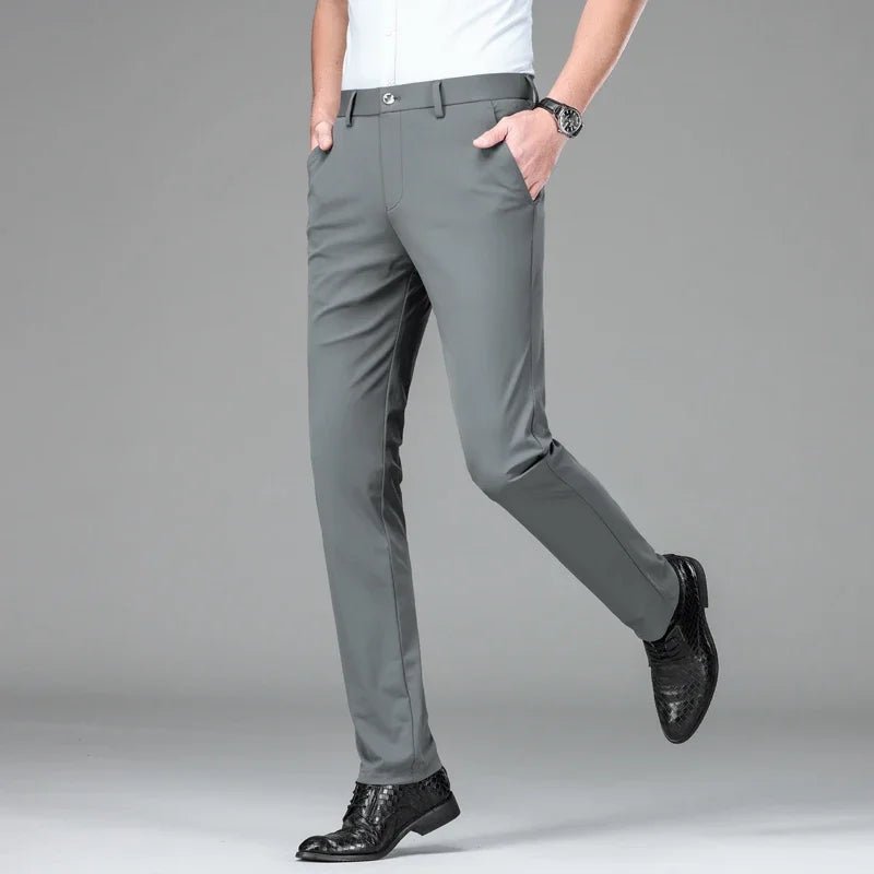 New Summer Men's Ice Silk High Stretch Business Suit Pants Male Army Green Blue Elastic Formal Office Straight Formal Trousers - PratSN